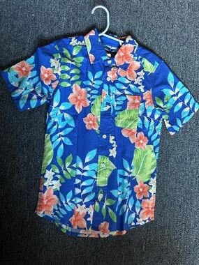 Place Blue Tropical Print Shirt and Bathing Suit with Coral Accents